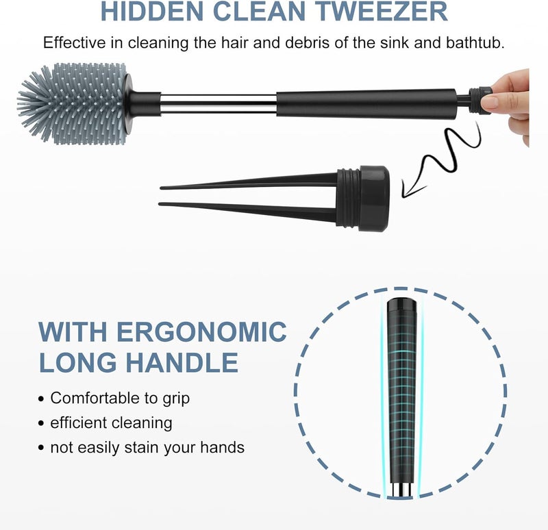 SetSail Silicone Toilet Bowl Brush and Holder Automatic Toilet Brushes for Bathroom with Holder Ventilated Toilet Cleaner Brush for Toilet Scrubber Cleaning - Black (2 Packs) - Image 3